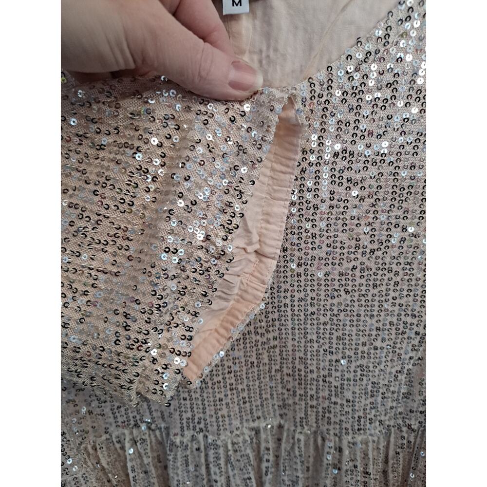 Amazing Lace Women's Champagne My Queen Sequin Tiered Babydoll Dress Size M - Picture 5 of 7